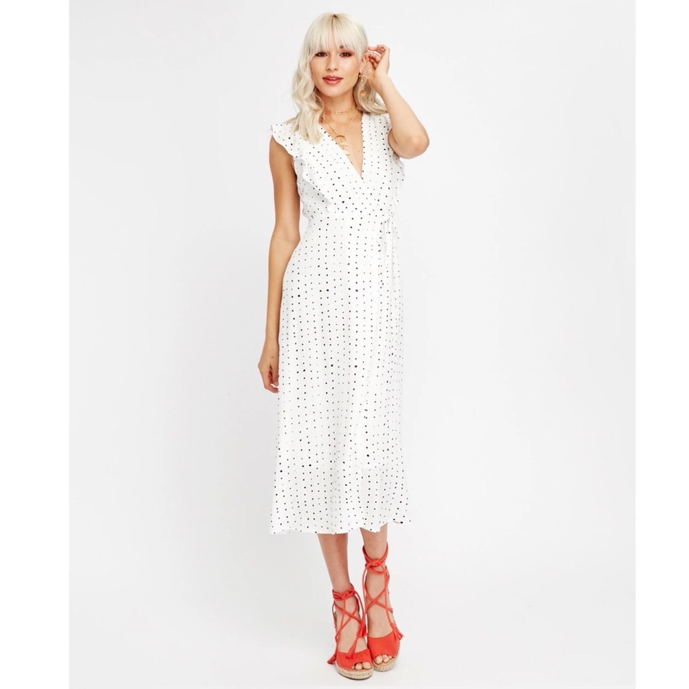 Lost + Wander Dottie Ruffle Midi Wrap Dress XL